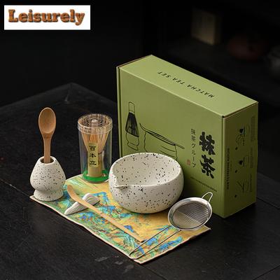 Sesame Matcha Eight-piece Set Japanese Tea Ceremony Ceramic Bowl Whisk Stand Hundred Books Song Dynasty Hundre Craft Supplies