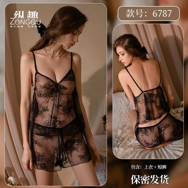 New Sexy Lingerie Sexy Lace Perspective Uniform Seduction Hot Suit Passion Pajamas 6787