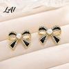 Chic Office Wear Jewelry 1 Pair Sparkly Rhinestone Bow Knot Stud Earrings for Women Faux Pearl Fashionable Commuting Ribbon Earrings Statement Cubic