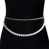 Vinrage Multilayer Pearl Waist Chain Heart Rhinestone Floral Belly Chain Tassel Elegant Dress Waistband Photoshoot