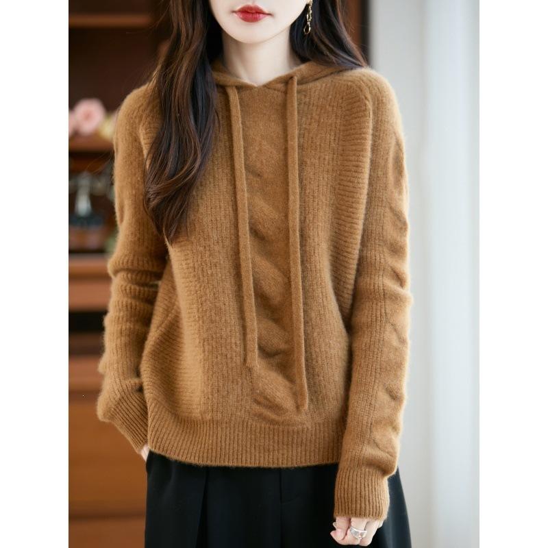Wool Hooded Pullover Sweater Knitted Base Layer Loose Spring-autumn Coat
