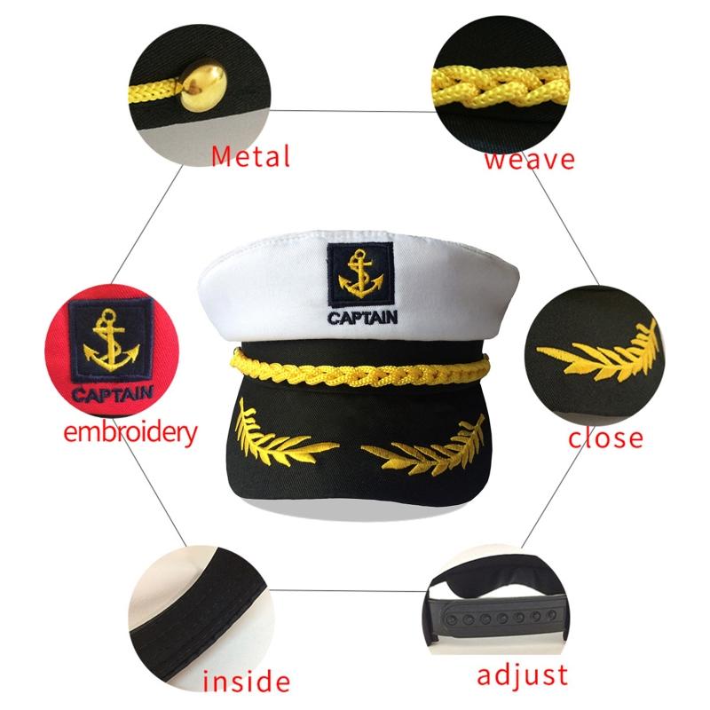 Matrosenhut, Yacht-Kapitän-Hut, Matrosenkapitän-Kostüm, Herren-Marine-Marine-Hut, verstellbarer Boots-Marine-Hut für Erwachsene, Kinder, Männer und Frauen