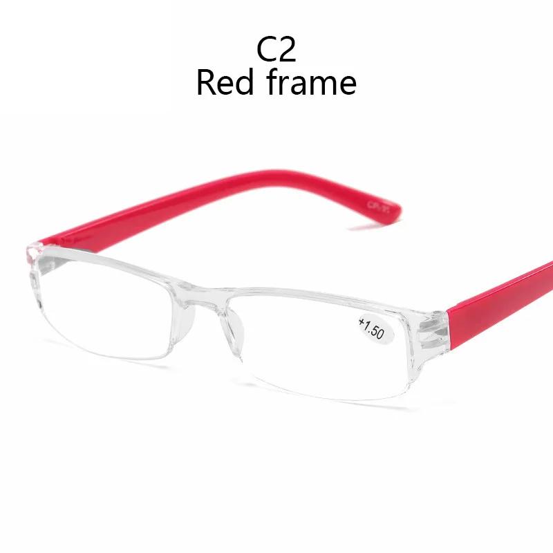 Ultralight Transparent Resin Lens Plastic Colorful Red Leg Mirror Eyewear Reading Glasses Men Women Rimless Presbyopic Glasses