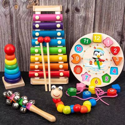 Early Education Educational Toys Children'S Small Round Beads Eight-Tone Piano Alarm Clock Children'S Playing Set Wooden Baby Montessori Infant