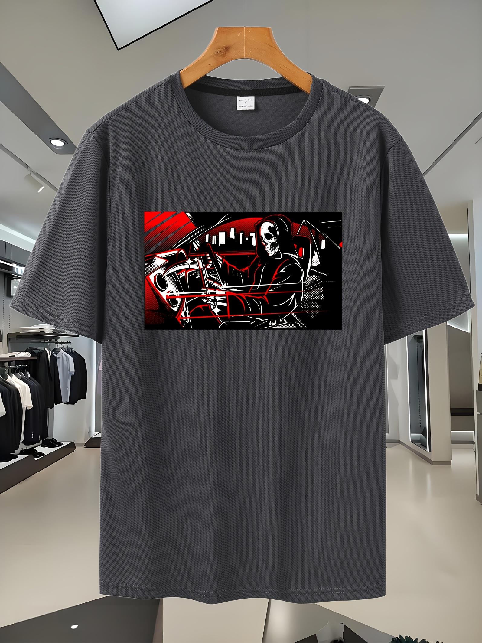 Summer Mesh Short Sleeve T-shirt - Red & Black Graphic Print XL