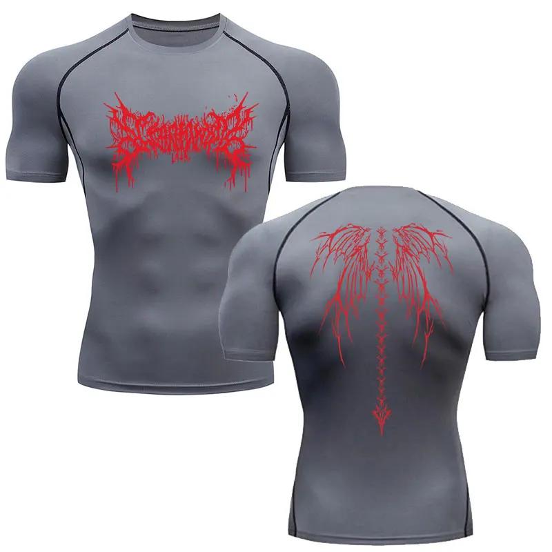 Y2K Compression Tee Shirt Men Fitness Gym Skeleton Sport Running T-Shirt Rashgard Top Quick Dry Short Sleeve T-Shirt for Male