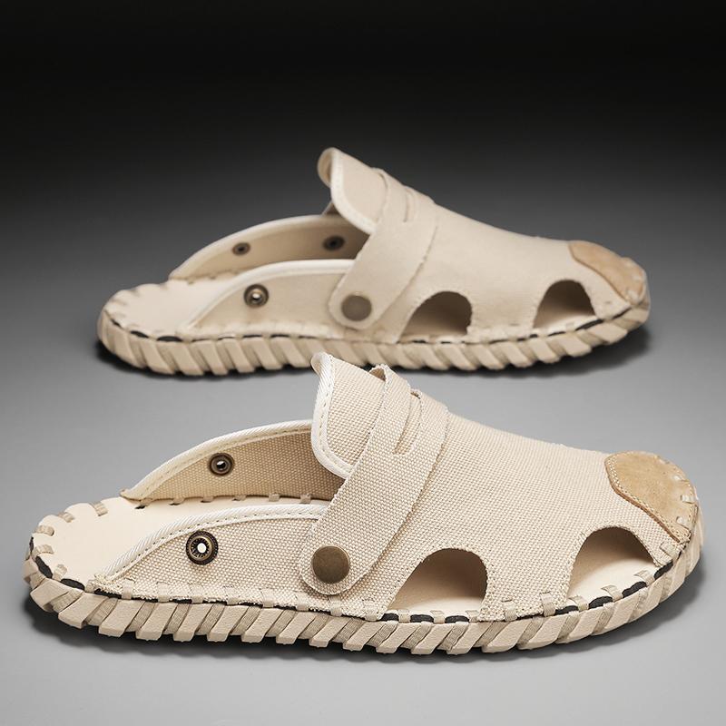 Popular Summer Men's Slippers Handmade Soles Comfortable Canvas Shoes Men's Casual Shoes Flat Shoes Soft Soled Home Shoes