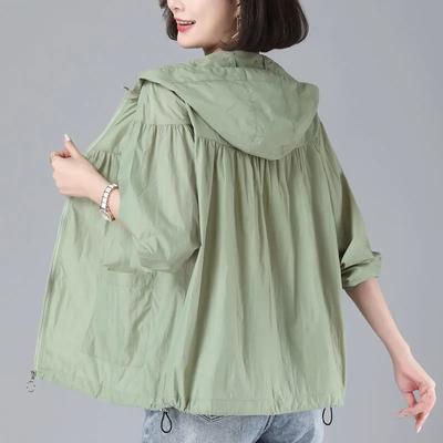 Summer Women's  Thin Breathable Sun Protection Clothing Loose UV Protection Hooded Coat Tops Female Outdoor Short Outwear