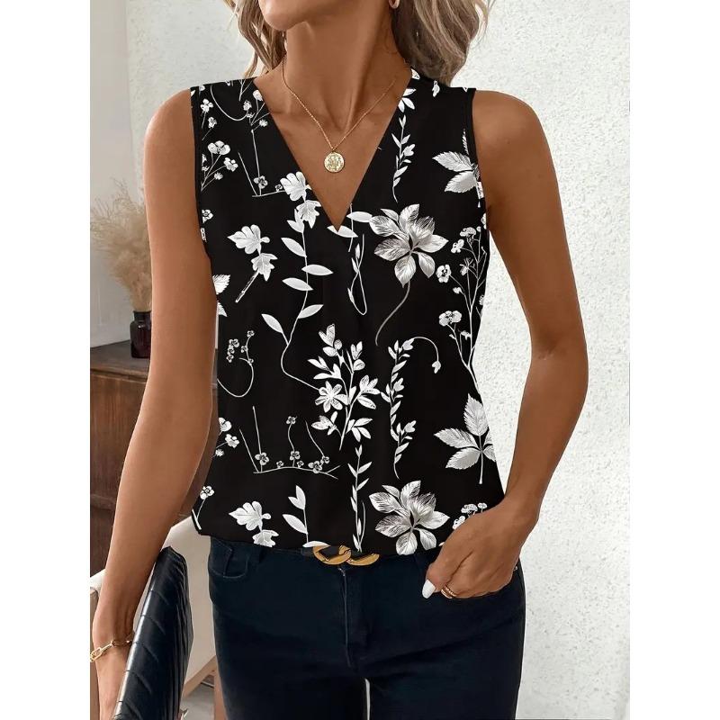 

Женская новая свободная футболка с V-образным вырезом, повседневный жилет с рукавами и цифровой печатью S чёрный