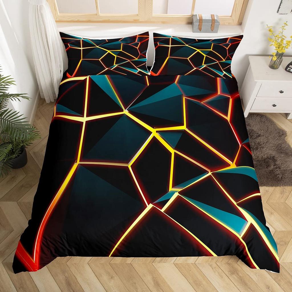 Blue Purple Honeycomb Soft Duvet Cover Fluorescent Geometric Honeycomb Beding Set Behive Hexagon Warm Comforter Cover for Young Boys Young Girls