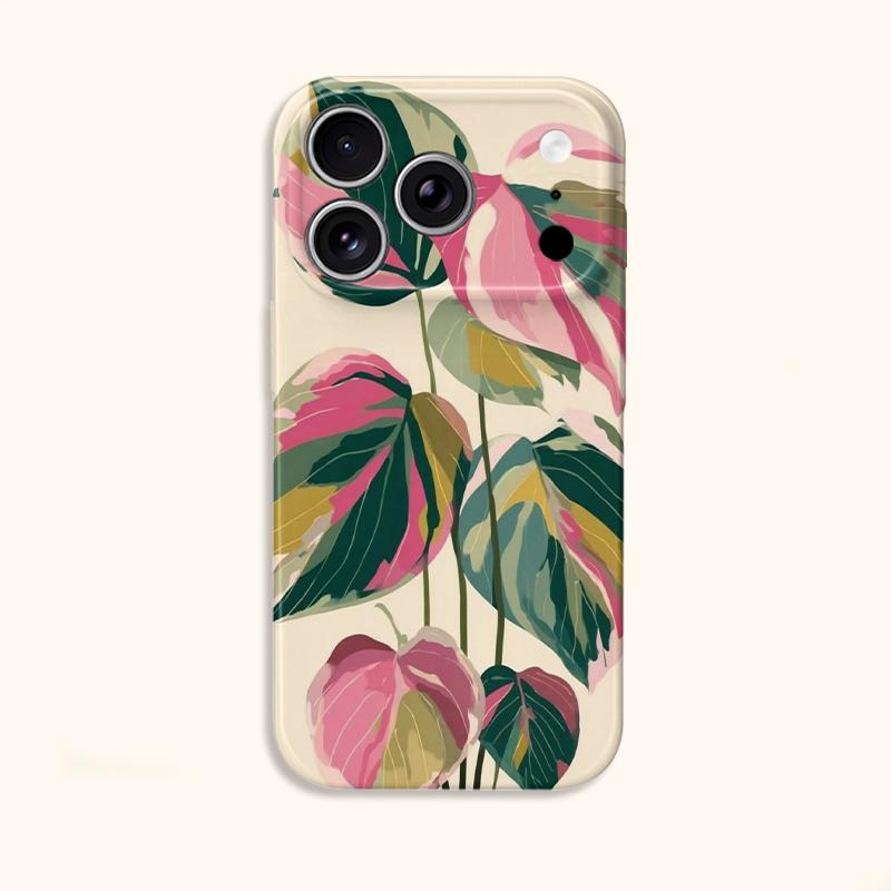 Botanical Colorblock Leaf Art Graphic Design House Plant Film Aesthetic Protective Shockproof Bumper Phone Case Cover For iPhone 14 15 16 Pro Max Plus