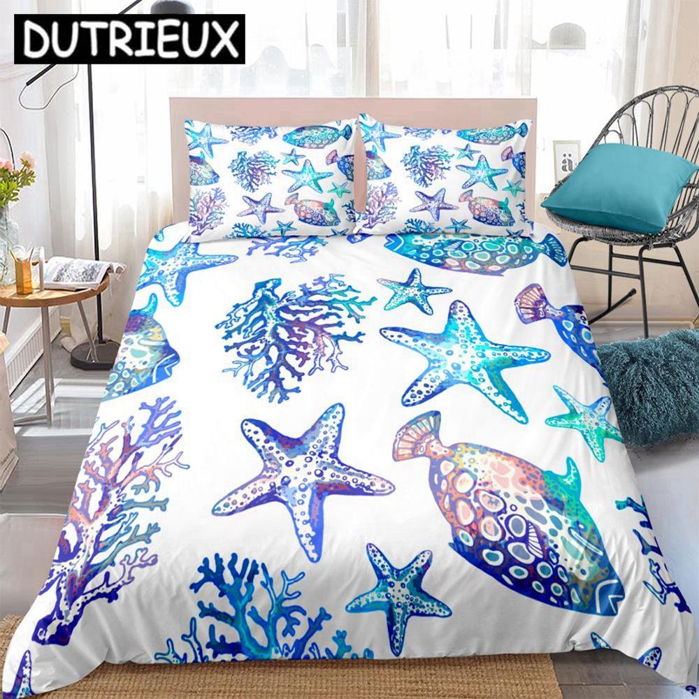 3 - Piece Coral Starfish Ocean Animals Bedding Set - Duvet Cover & Bedspreads for Kids' Home Textile
