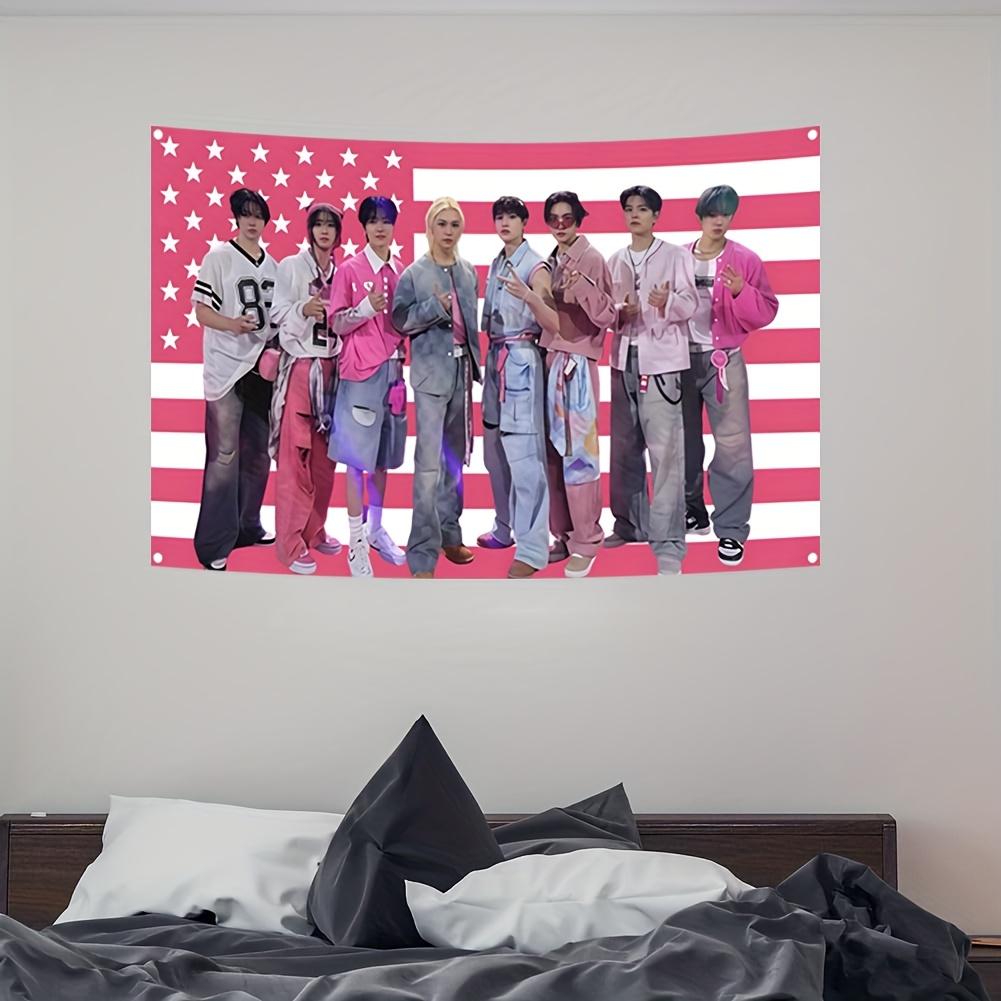 One Stray Member Poster Tapestry Patriotic Design With An American Flag Background Stray Concert Banner And A Skz Kpop Banner