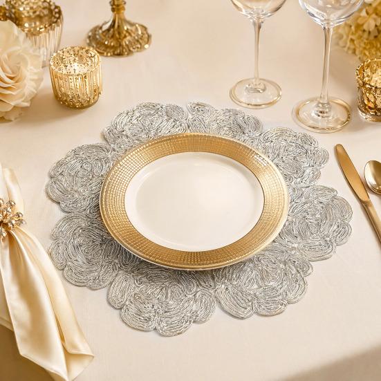 Rose Placemat, Round Embroidered Light Breathable Placemat, Protects Against Stains Burns Scratches Coasters, for Kitchen Dining Room