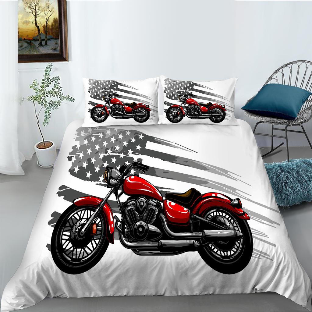 Comfortable Motorcycle Themed Bedding Set 3D Down Duvet Cover 2/3 Pieces for Boys/teenagers/men's Rooms AU180 * 210 Full Size Duvet Cover
