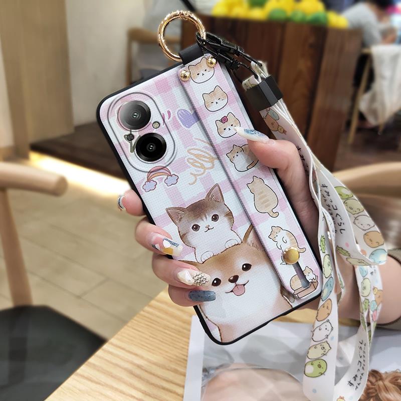 Kickstand Phone Holder Phone Case For Realme C67 4G Cartoon Durable Wrist Strap Waterproof Protective Fashion Design