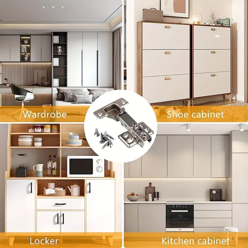 2/20Pcs Cabinet Hinges with Screws Steel Hinges For Furniture Full Overlay Mute Cabinet Door Cupboard Hinges Furniture Fitting