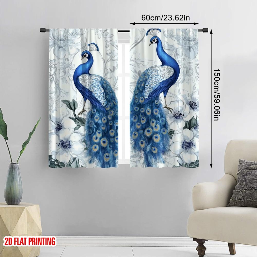 2pcs,2D Plane Printing Window Curtain Peacock Harmony Durable 100% Polyester Fabric (without Rod) Decorations For Home Ldeal for