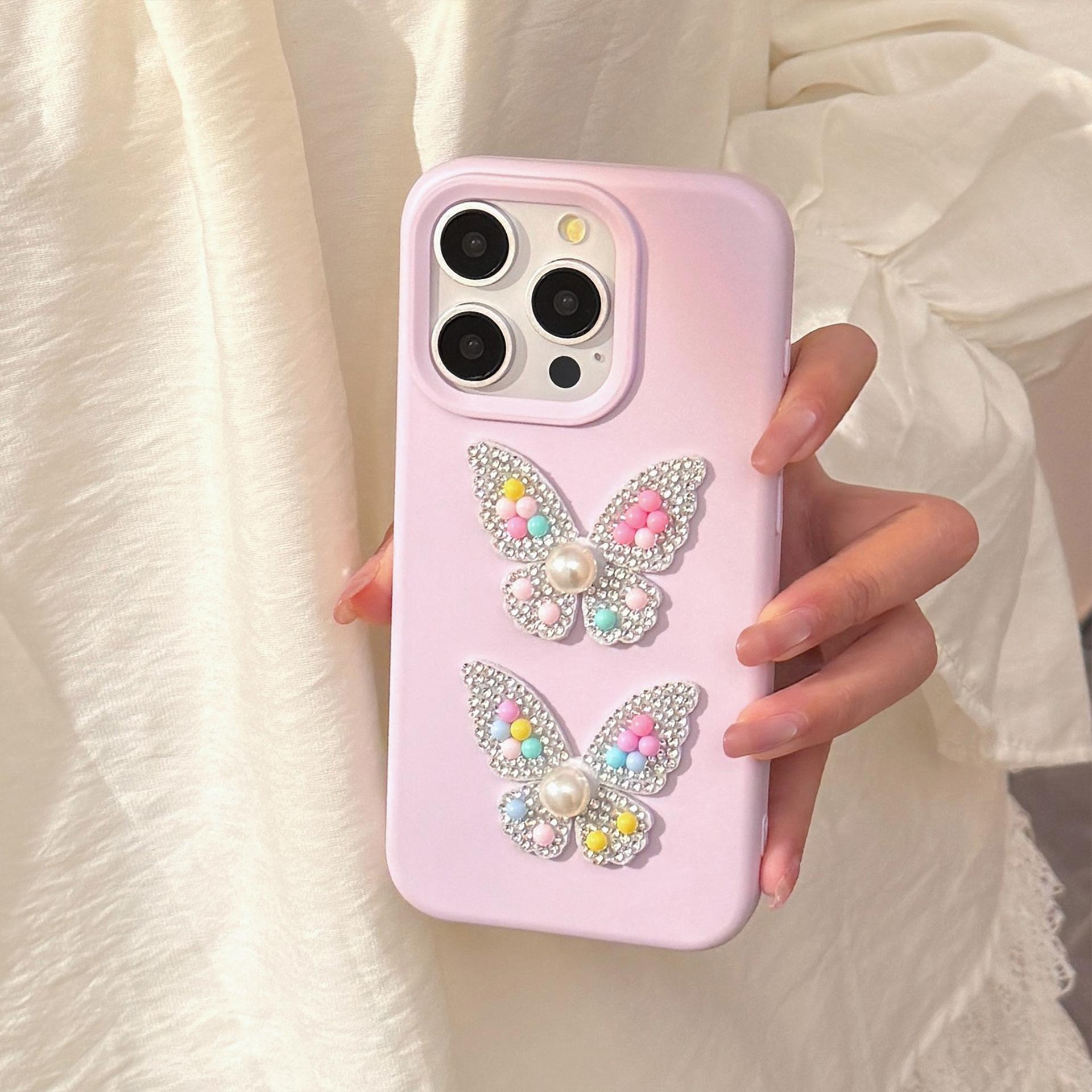 

Colorful Beads Flash Diamond Butterfly Suitable for 17promax Apple 16 Mobile Phone Case Iphone14 Three Dimensional 1311 Light Luxury 12pro max(6.7)