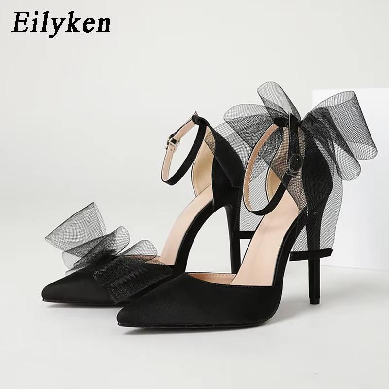 Fashion Eilyken Spring Big Butterfly-knot Women Pumps Sandals Pointed Toe Mules Ankle Buckle Strap Party Stripper High Heel Shoes