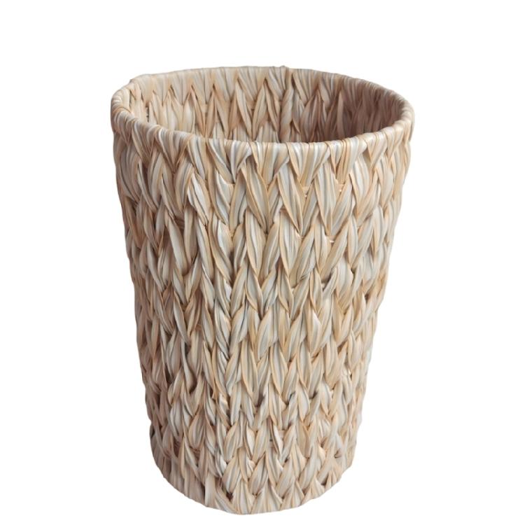 Artistic Handwoven Rattan Bin Trash Can With Metal Frame Storage Bucket For Homes Kitchen And Workspaces Organization