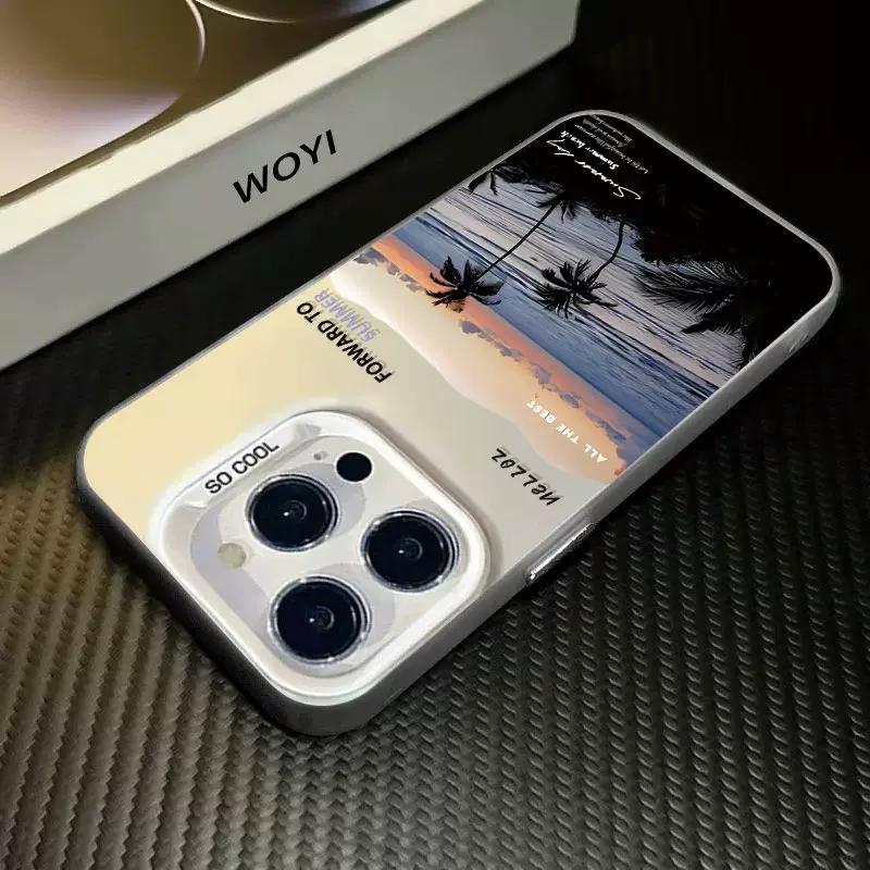 Summer Beach Sunset Phone Case, Palm Tree Scenery Shockproof Cover for iPhone
