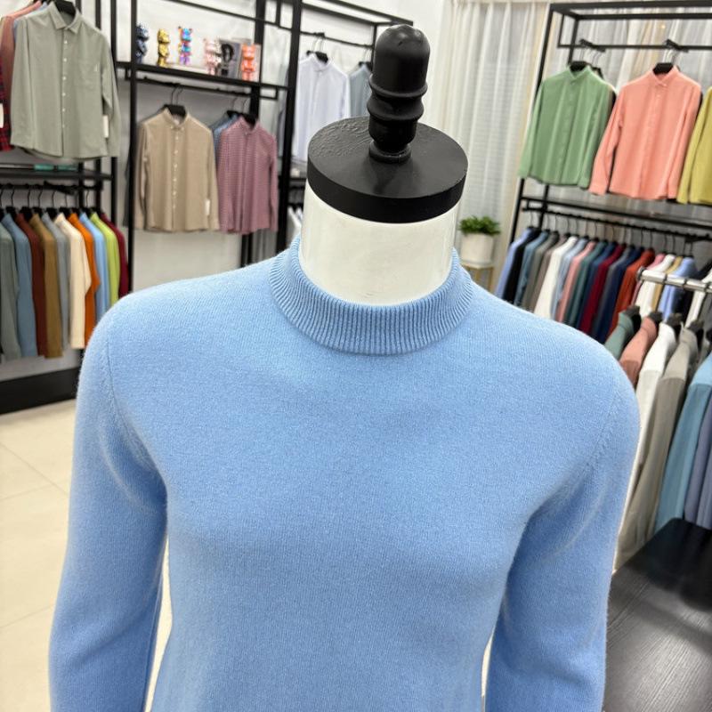 Men's Autumn/Winter Wool Sweater - Half-High Collar, Solid Color, Long Sleeve, Skin-Friendly, Warm Base Layer
