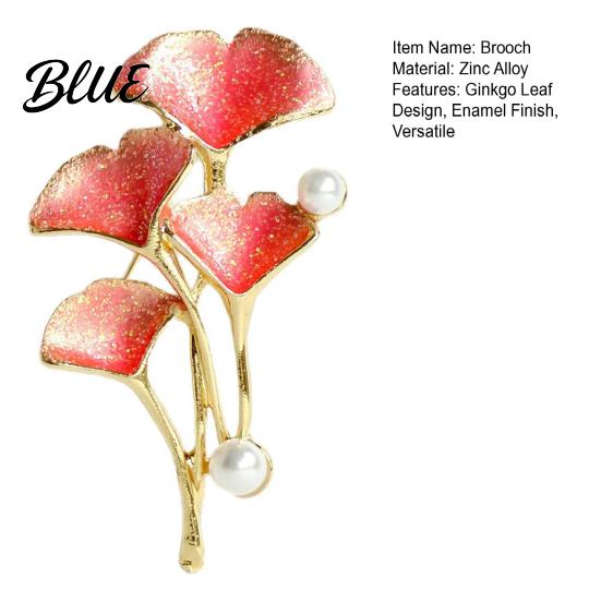 Enamel Brooch Pin Finish Imitation Pearls Ginkgo Leaf Design Zinc