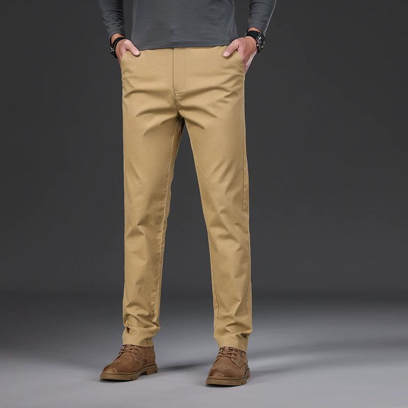 Cotton Men's Casual Pants Autumn Fashion Comfortable Elastic Slim Straight Business Trousers Black ArmyGreen Khaki