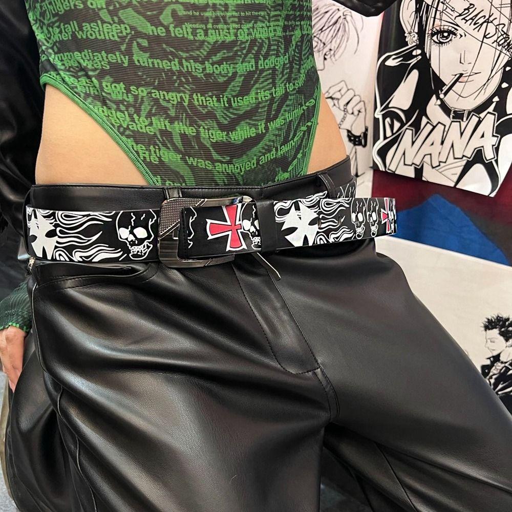 Skeleton Pattern Cross Casual Belt Accessories Female Waistband Korean Waist Strap PU leather Belt