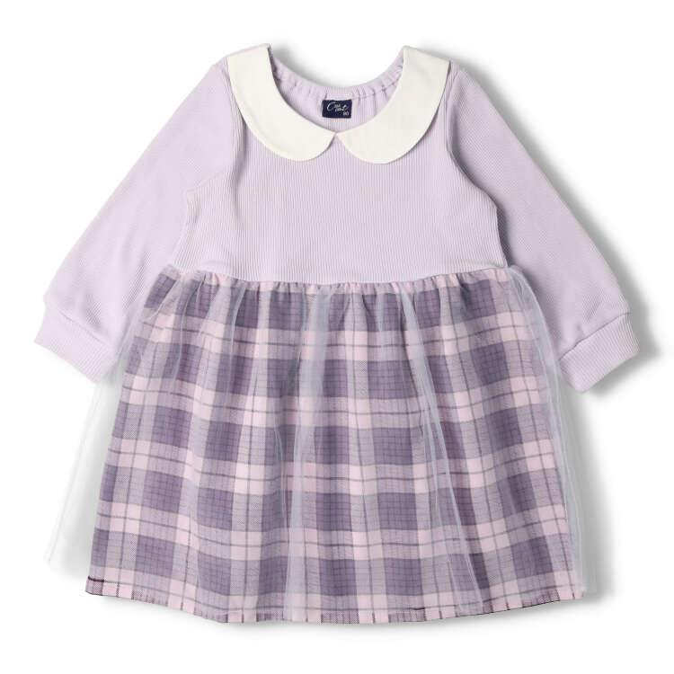 [Children's Clothing] Crescent (Crescent) Collared Tulle Docking Long Sleeve Dress 80cm-130cm N60300