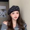 Women Winter Beret Plaid Print Contrast Color Elastic Adjustable Soft Warm Decorative Dome Lady Cap Painter Hat