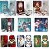 4pcs Shower Christmas Curtain Toilet Cushion Set Cover Mat Pad Rug Xmas Bathroom