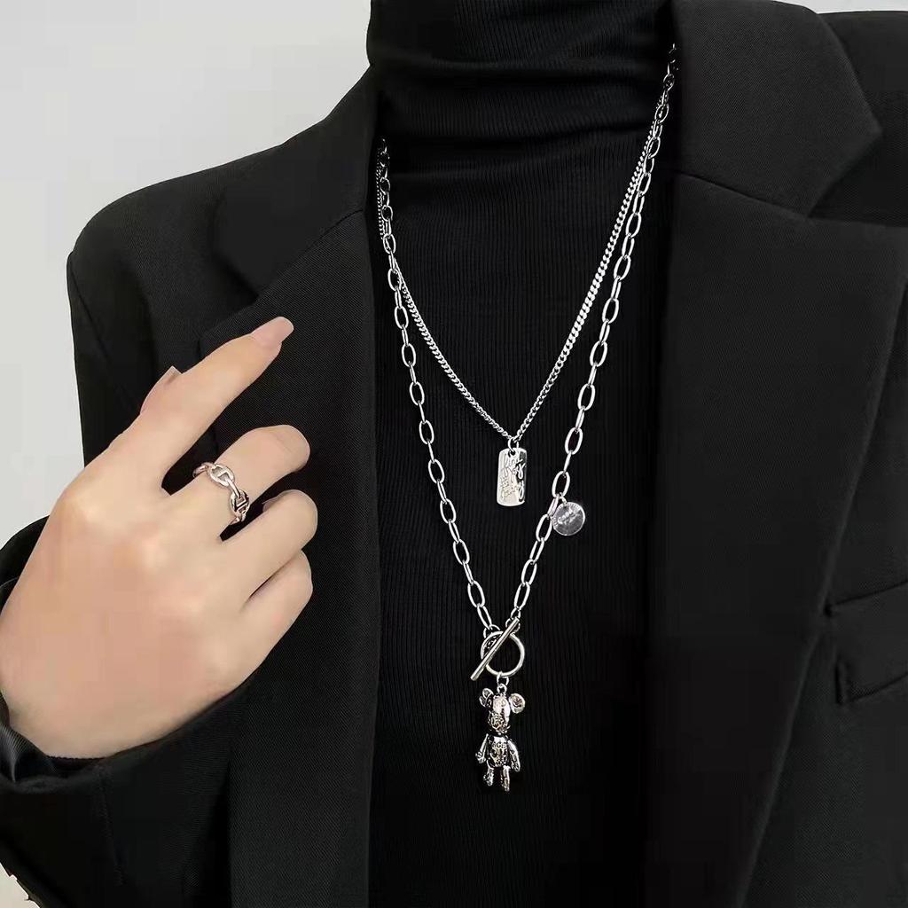 "European & American Double-Layer Love Necklace: Hip-Hop Inspired Long Sweater Chain for Women"