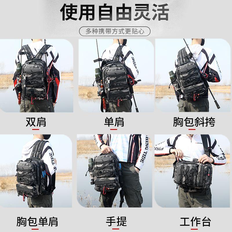 Nylon Fishing Backpack Bag Waterproof Large Capacity Fishing Tackle Storage Bag Grey/Black Double Layer Outdoor Shoulder Bag