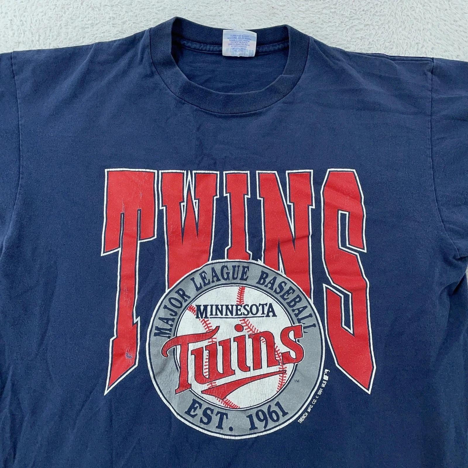 Vintage Minnesota Twins Shirt Mens Large Blue MLB Baseball Made USA Graphic 90s S