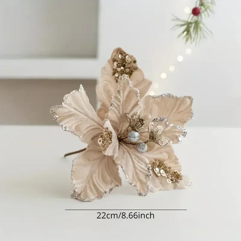 2025 Christmas High-end Flannelette Simulation Flower 28cm Golden Champagne Christmas Tree Decoration Flower Arrangement