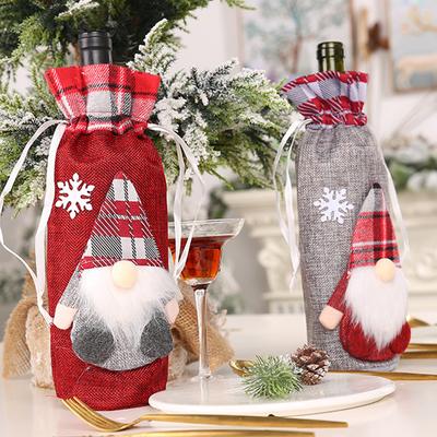 Christmas Red Wine Bottle Cover Bags, Christmas Table Dinner Decoration Bag Cover Xmas Red Wine Gift Bags for Home Decor