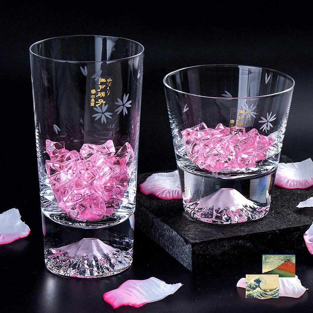 Fuji Tajima Glass Sakura Rocks Glass x Sakura Tumbler Pair Set Grand Prize Edo Glass Edo Kiriko Whiskey Beer Sake Day Day 60th Birthday Wedding
