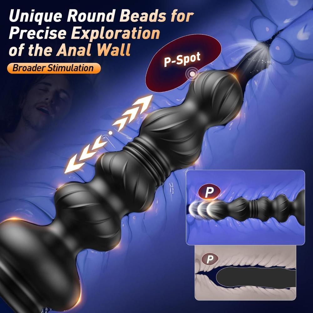 Thrusting Anal Beads & Prostate Massager - 10 Beads, 5 Vibrating/Thrusting Modes, Remote & App Control for Men & Women