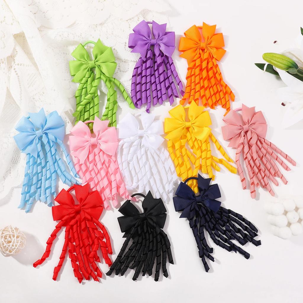 1pcs Baby Girls Hair Ties Grosgrain Ribbon Curly Korker Hair Bows Elastic Rubber Bands Ponytail Holders for Kids Children Gift