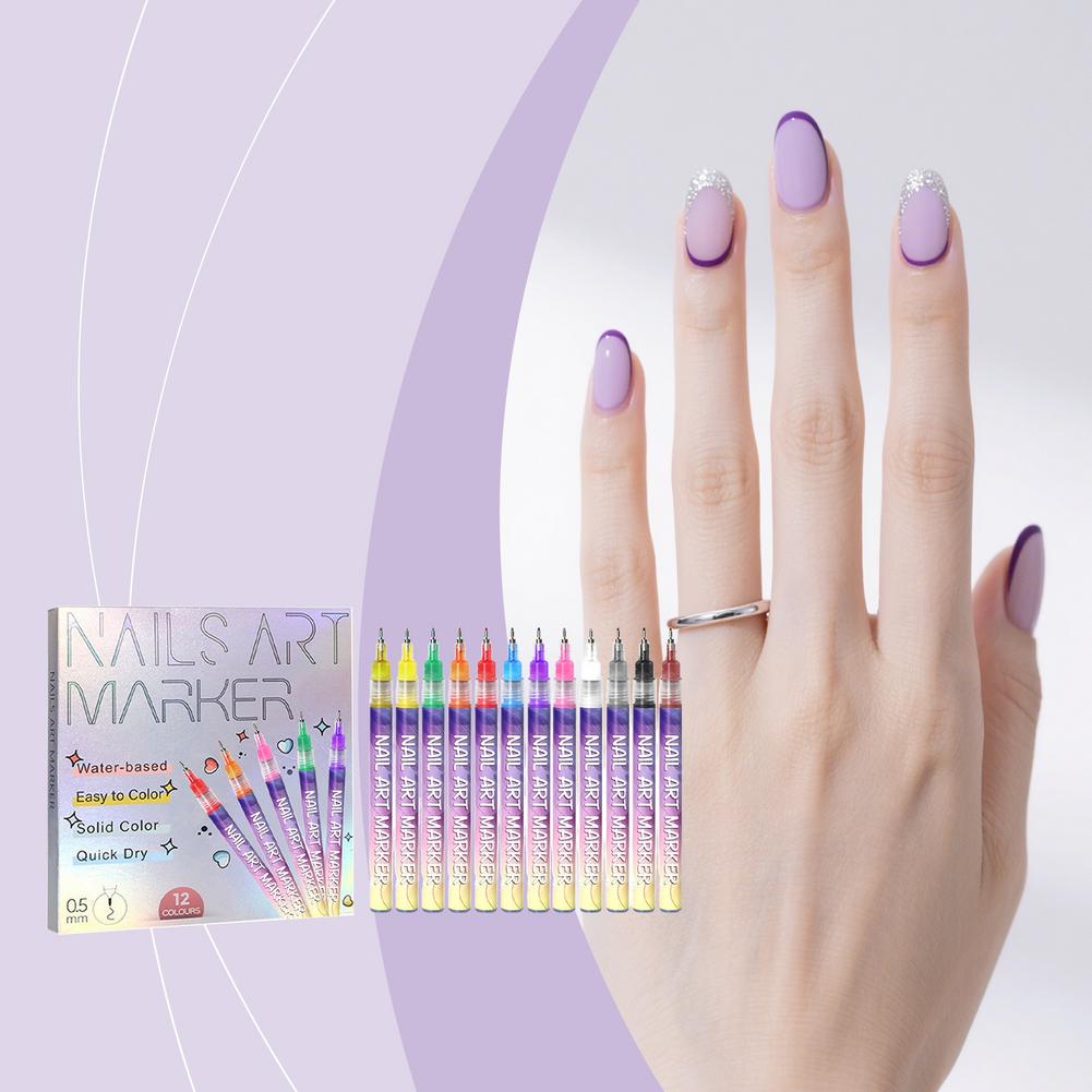 Nail Art Graffiti Pen Set Quick-Drying and Long-Lasting 12 Color DIY Hand Painting Creative Graffiti Beauty Nail Art Tools