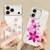Pink Cartoon Floral Case For iPhone 17 Pro Max iPhone 16 15 14 13 Pro Max 11 17e 16e Plating Lens Frame Clear Soft Silicone Back Cover