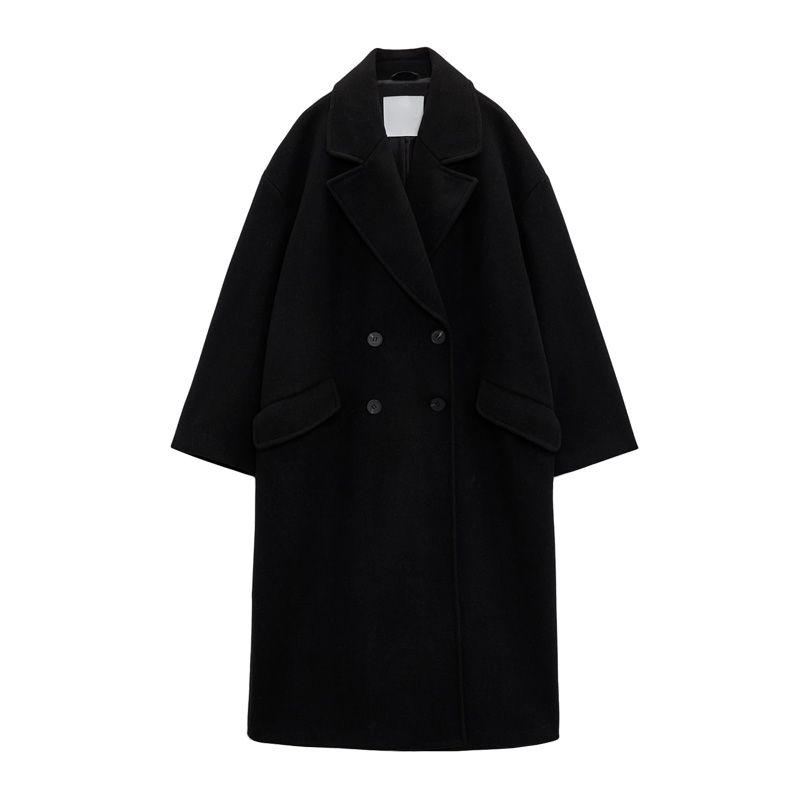 

Зима Новое Двубортное Свободное Пальто с Лацканами и Длинным Рукавом из Флисовой Смесовой Ткани Нейтральное Ветрозащитное Пальто Верхняя Одежда 3046301 Black L