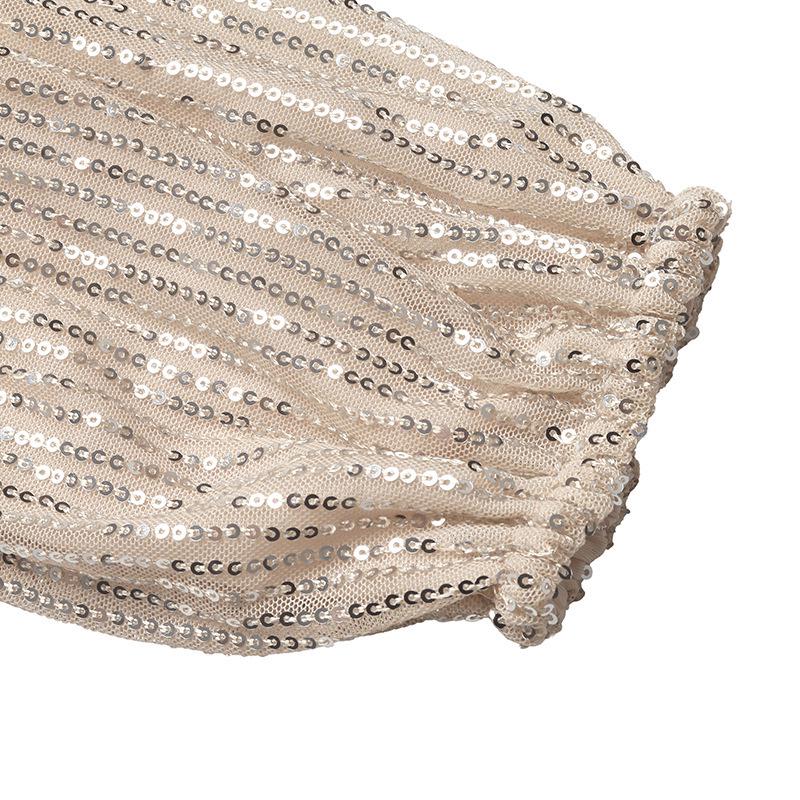 European Style 2025: Women's Elegant Sequin Party Shirt with Round Neck and Backless Design