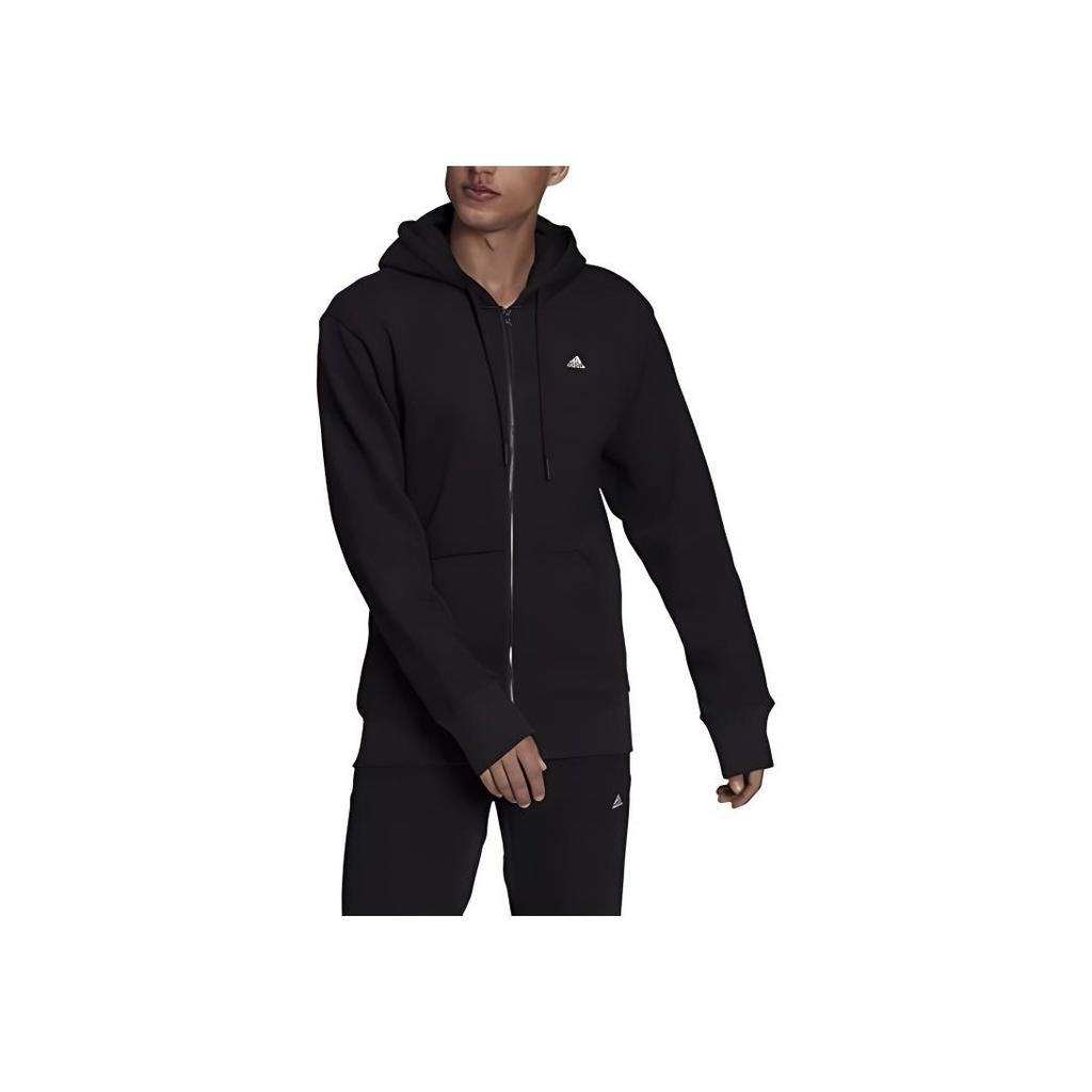 Adidas Solid Color Logo Casual Sports Woven Zip Hoodie Jacket Men Outerwear Black H45369