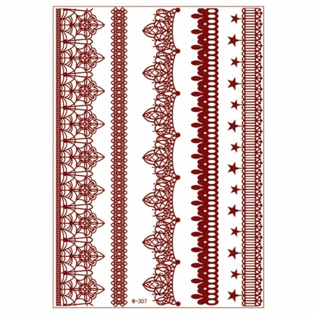 Lace Fake Tattoo Henna Tattoo Stickers Legs Arm Red Henna Tattoo Decals Temporary Tattoo  Girls