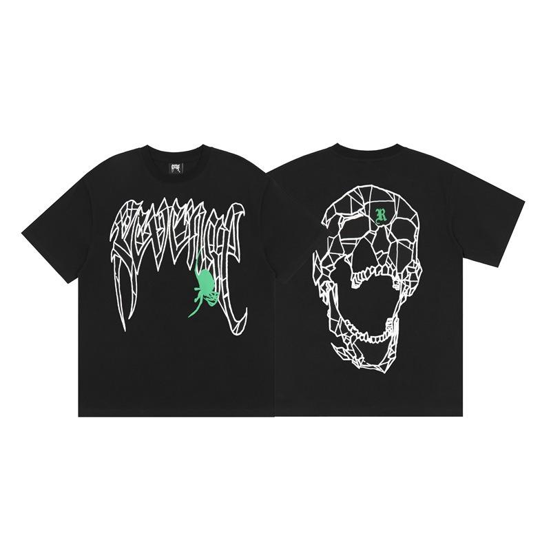 REVENGE Gothic Font TShirt with Red Skull Back Print Black Streetwear Tee for Unisex Women 3D Graphic Top Punk Style 1067