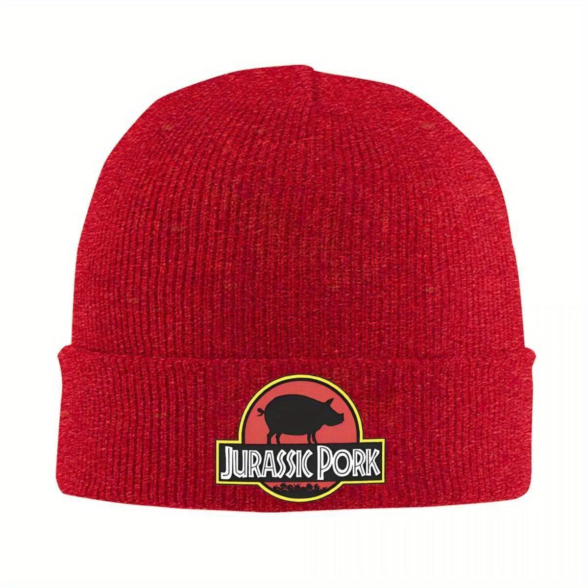 Jurassic Pork Jurassic Park Knitted Hat Beanies Winter Hat Warm Hip Hop Hollywood Movie Parody Bacon Pig Caps for Unisex Women
