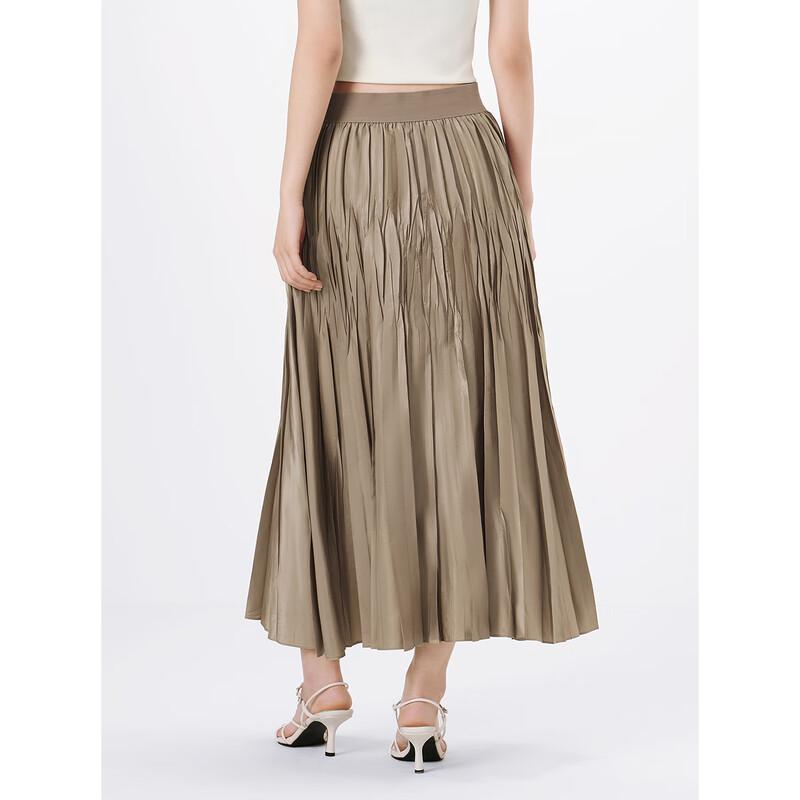 Women's Textured Pleated High-Waist A-Line Midi Skirt